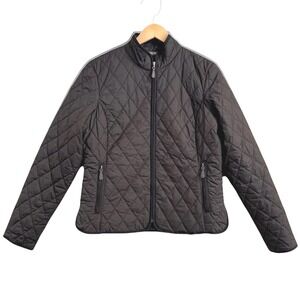 Eddie Bauer Quilted Jacket Womens‎ Black Full Zip Pockets Mock Neck M Preppy